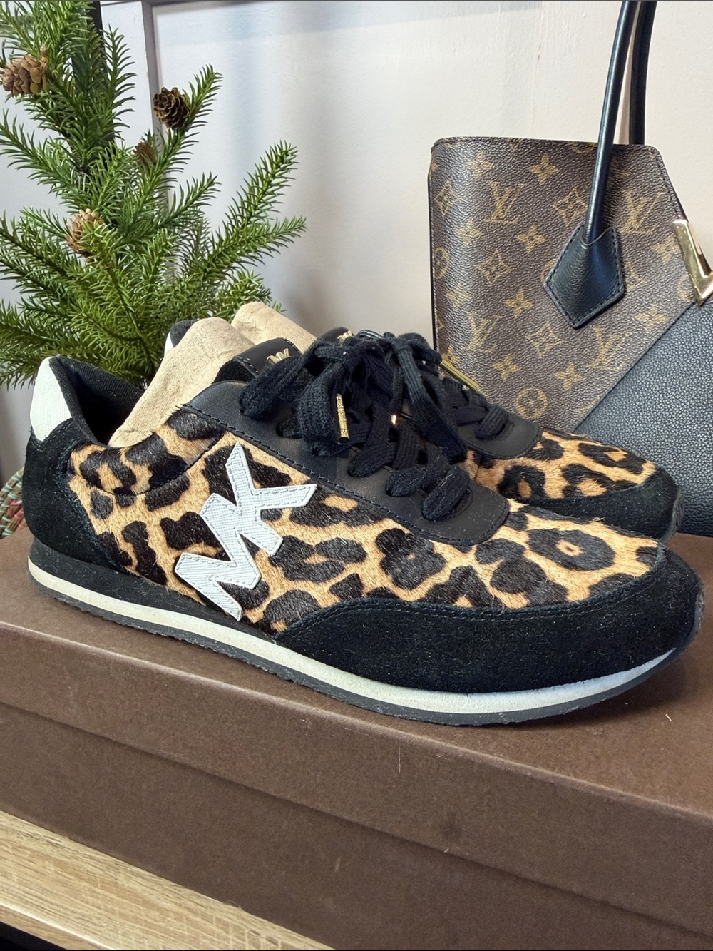 Michael Kors Leopard Print Sneakers - Black & Brown 7.5